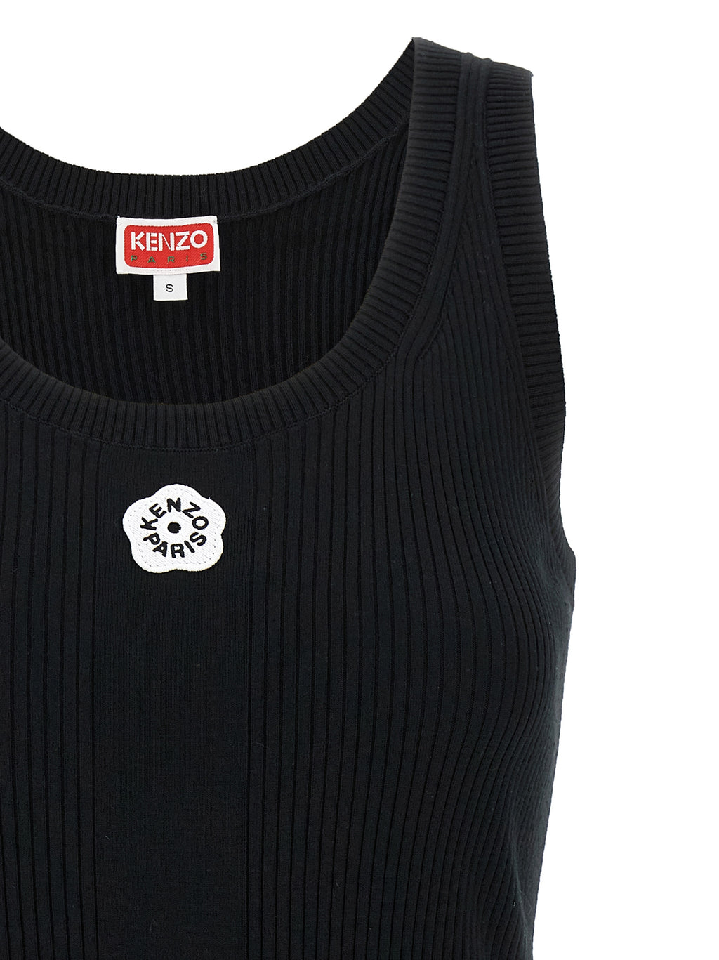 T-shirt à manches sans manches noir Kenzo en viscose, vue de face, style décontracté et élégant.