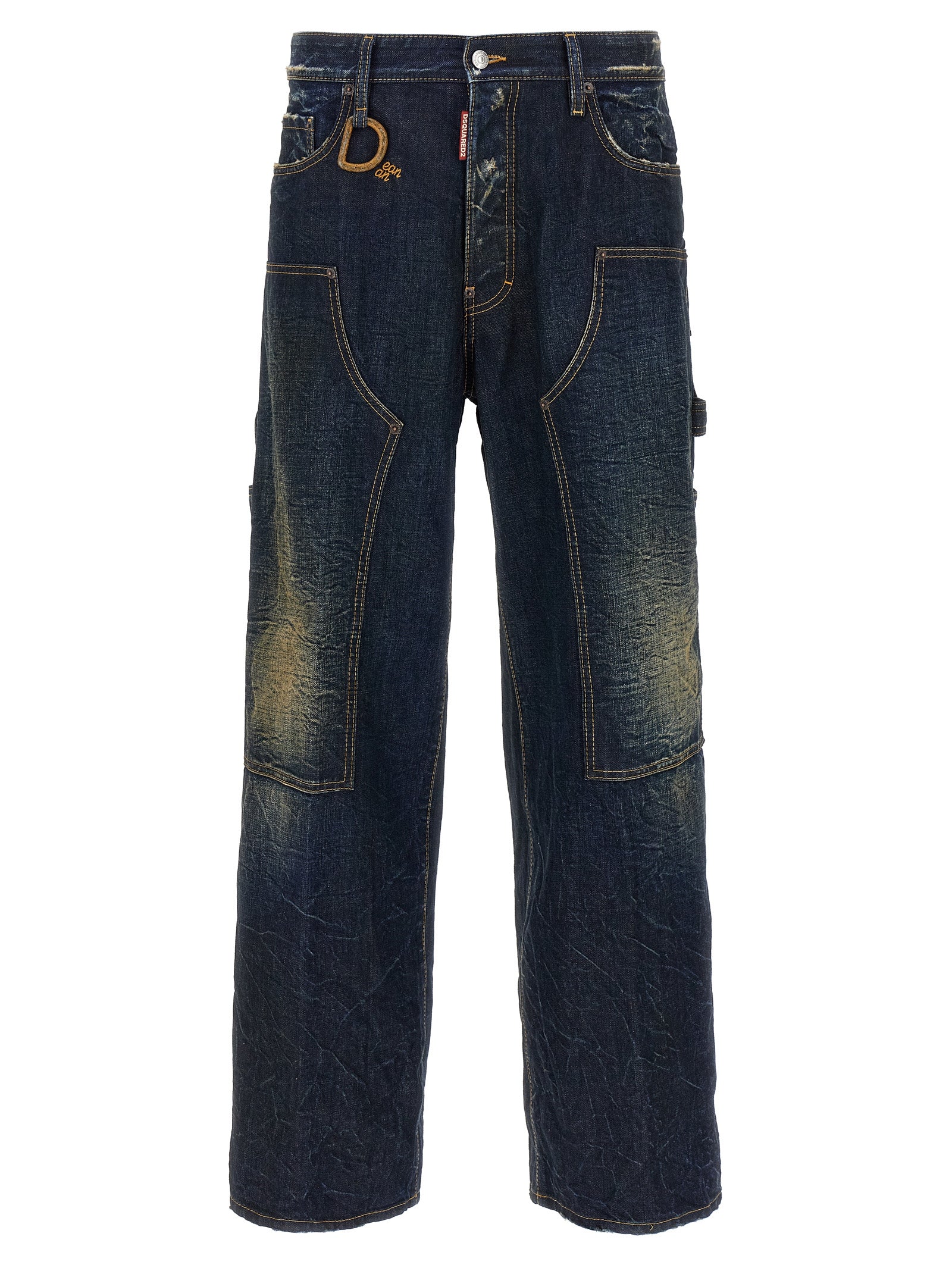 Jeans en denim bleu en coton de Dsquared², coupe classique avec coutures visibles et poches arrière.