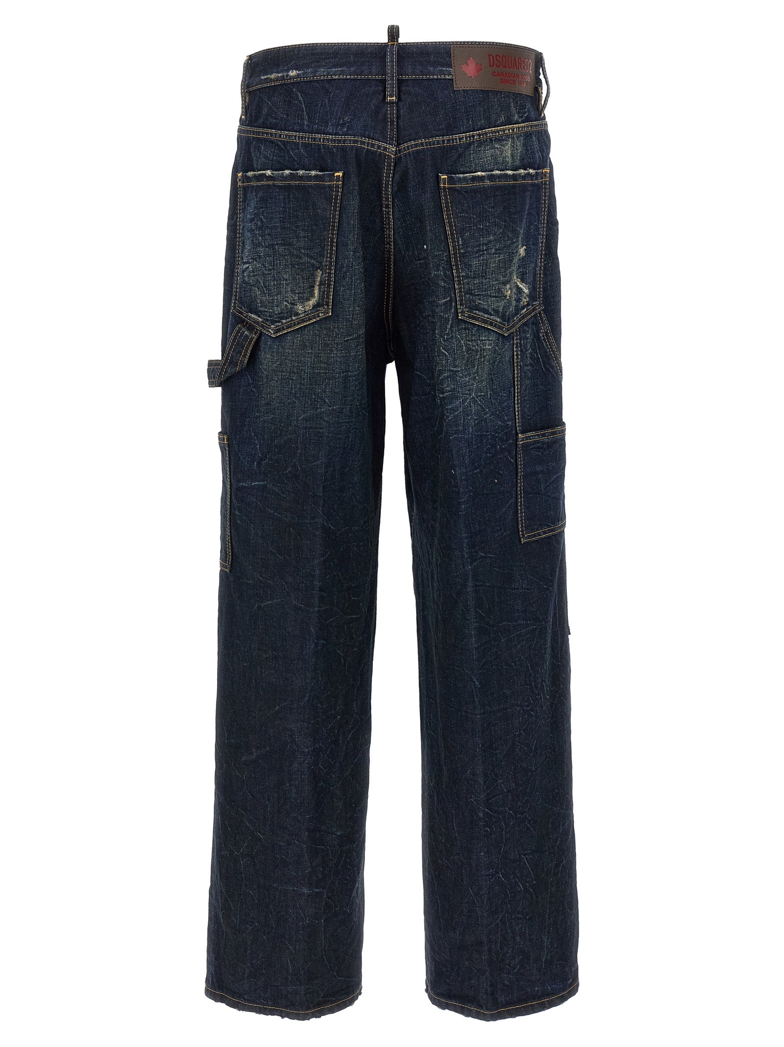 Jeans en denim coton bleu Dsquared², coupe classique, visibles avec coutures et poches arrière, style décontracté.