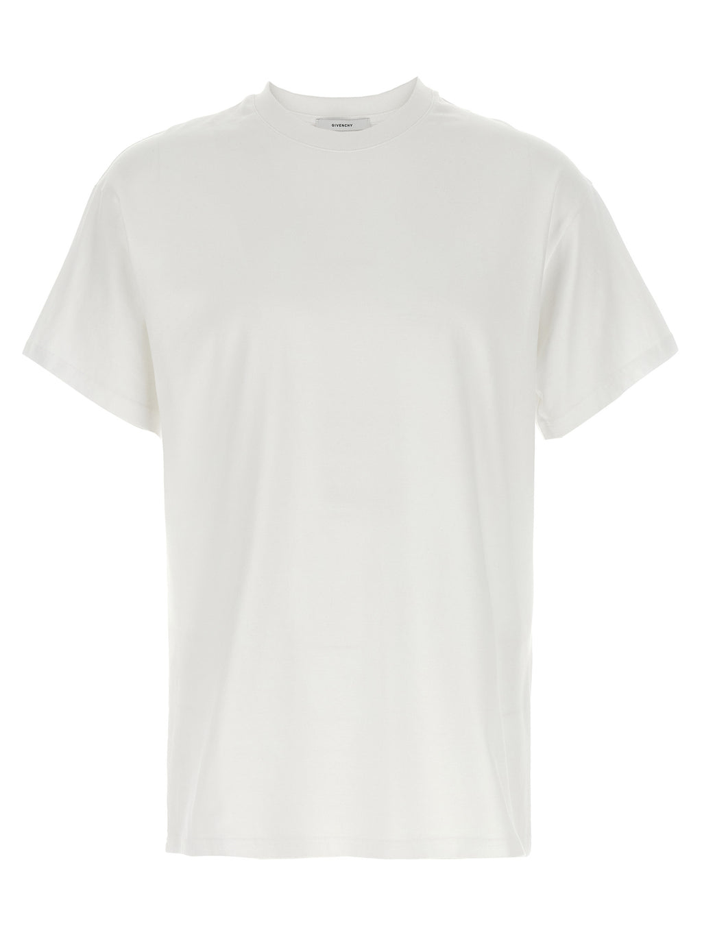 T-shirt blanc en coton de la marque Givenchy, vue de face, avec logo discret sur le devant.