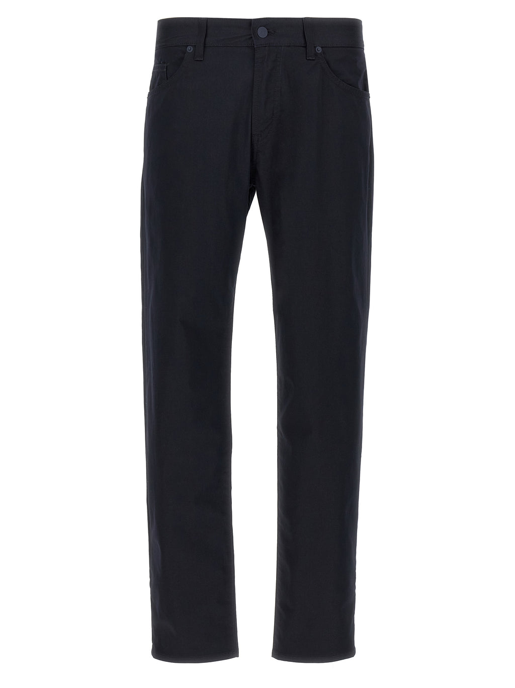 Pantalon casual en coton bleu de Hugo Boss, style décontracté et élégant, vue de face sur un mannequin.