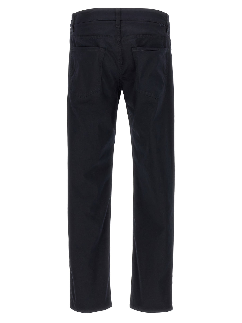 Pantalons décontractés en coton bleu de la marque Hugo Boss, coupe classique avec poches avant et ceinture ajustable.