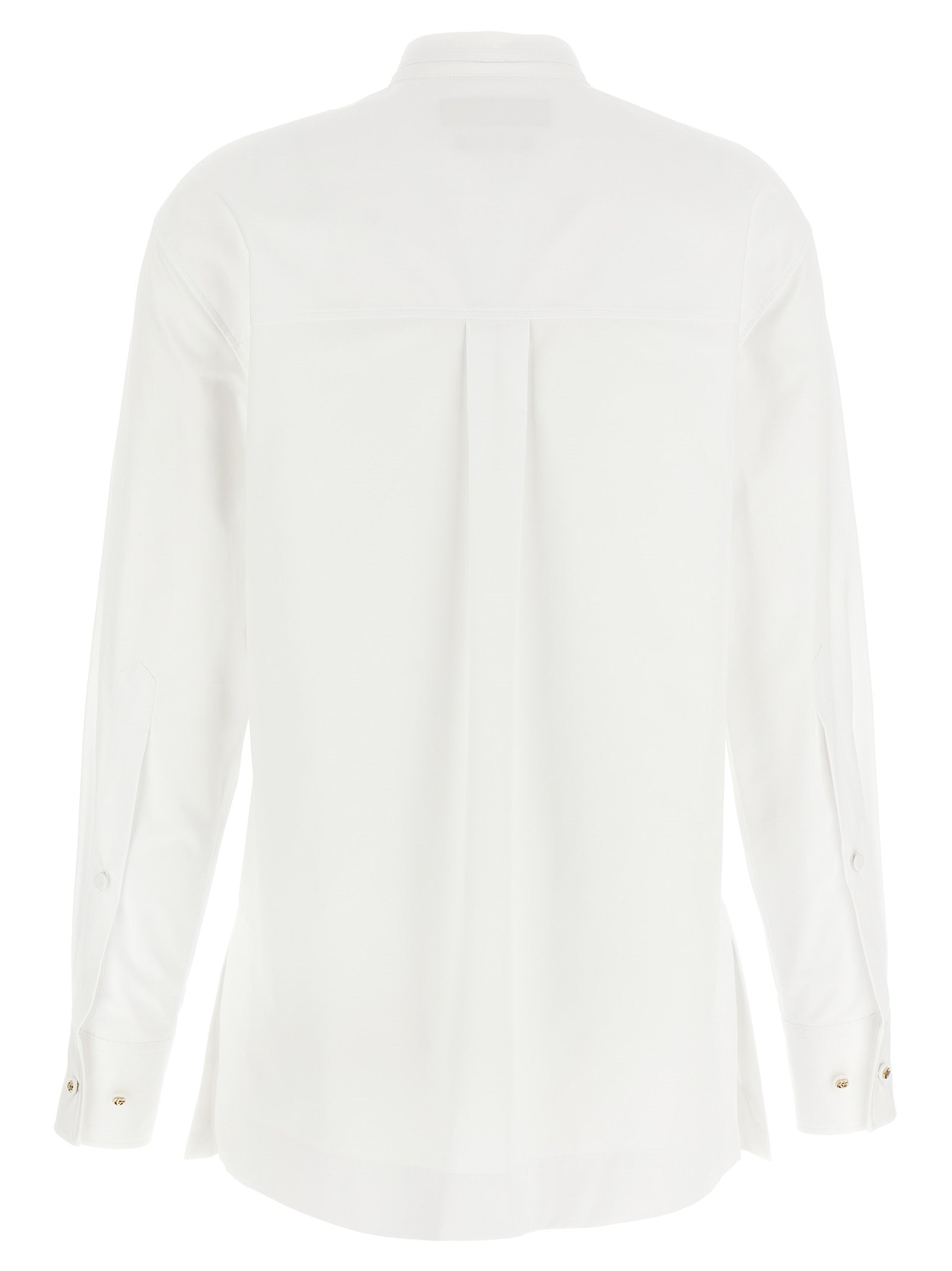 Chemise blanche en coton Gucci, style élégant avec col classique, boutons et logo discreet visible sur l'image.