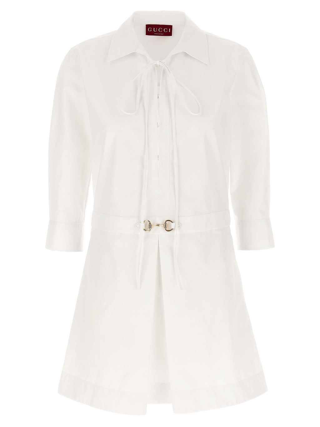 Robe courte en coton blanc de Gucci, élégante et légère, avec un design simple et sophistiqué.