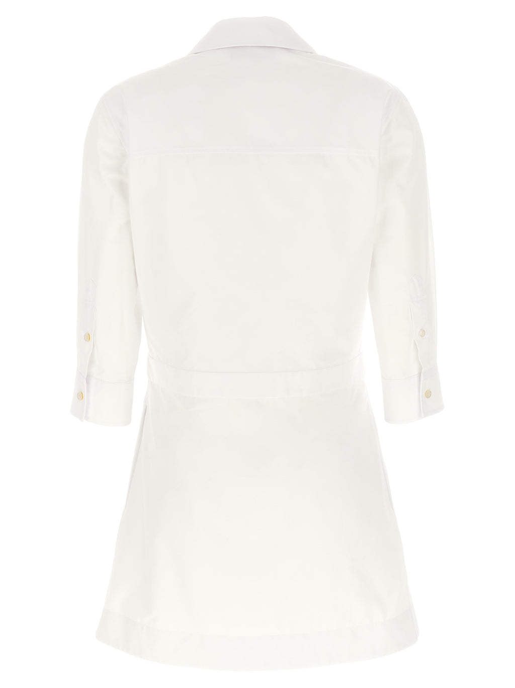 Robe courte en coton blanc Gucci, design élégant, portée décontractée, avec détails de la marque visible.