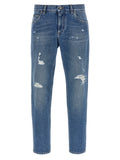 Jeans droits en coton bleu Dolce & Gabbana, vue de face, avec détails classiques et couture visible.