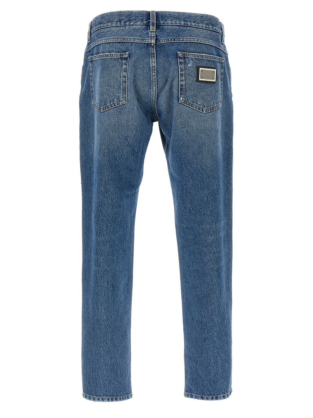 Jeans droits en coton bleu Dolce & Gabbana, vue de face, avec poches et couture visible.