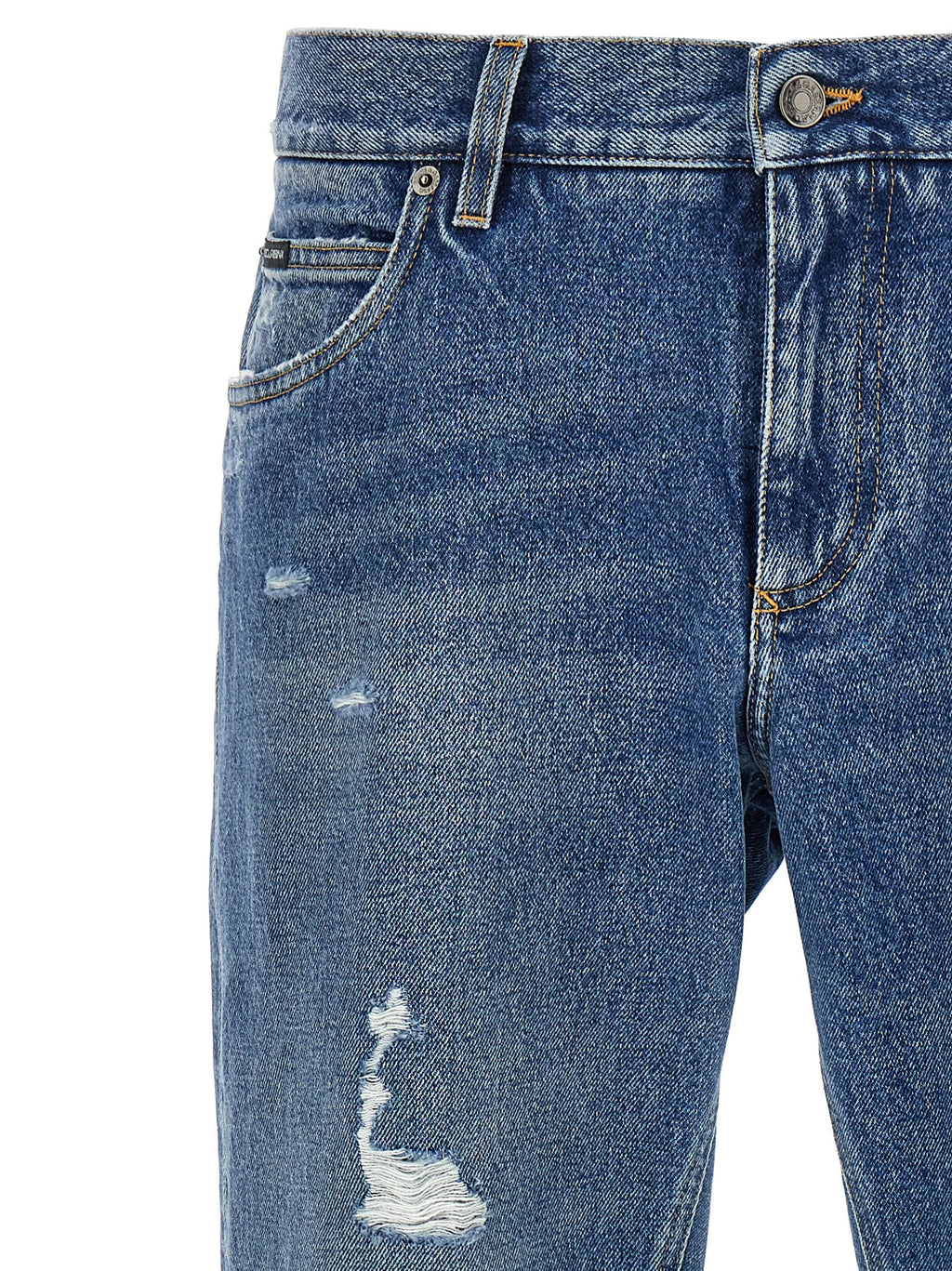 Jeans droits en coton bleu Dolce & Gabbana, style classique et coupe ajustée, visibles avec poches et fermeture à bouton.