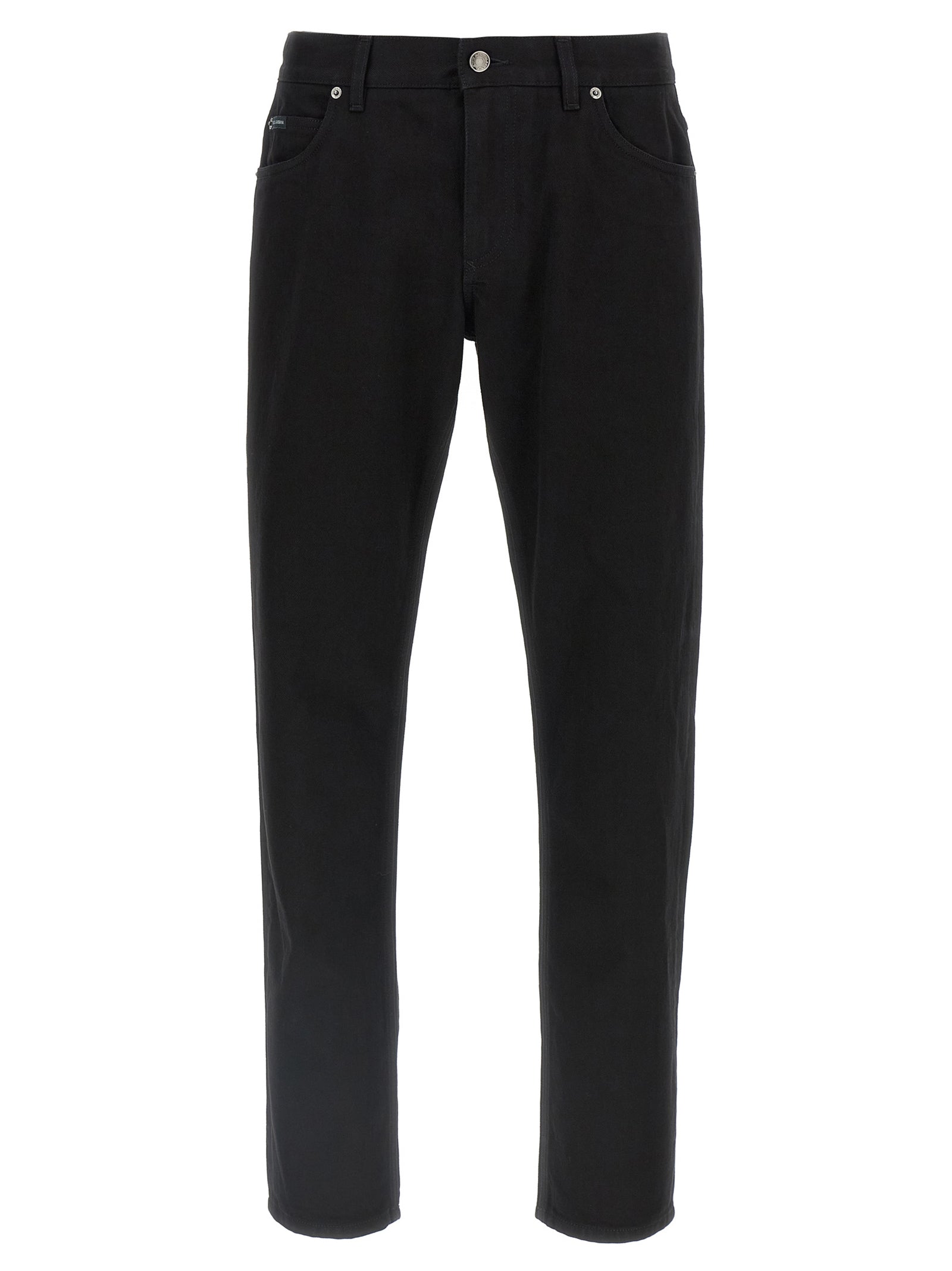 Jeans droits en coton noir de Dolce & Gabbana, style classique, visible avec poches et fermeture à bouton.