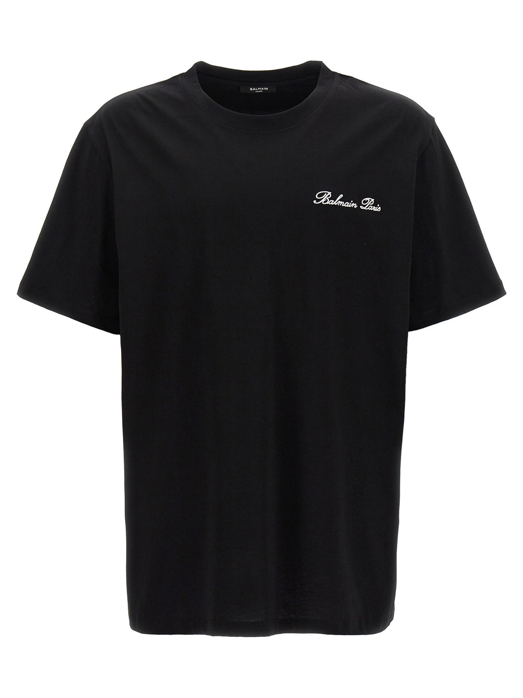 T-shirt en coton bicolore Balmain avec logo, coupe décontractée, look moderne et élégant, visible sur fond neutre.