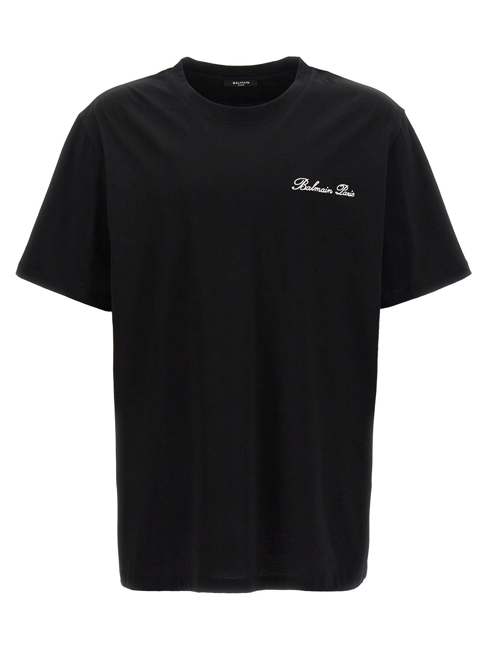 T-shirt en coton bicolore Balmain avec logo, coupe décontractée, look moderne et élégant, visible sur fond neutre.