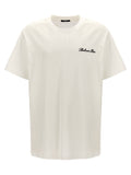 T-shirt en coton bicolore Balmain avec logo, coupe classique, porté sur mannequin, vue de face.