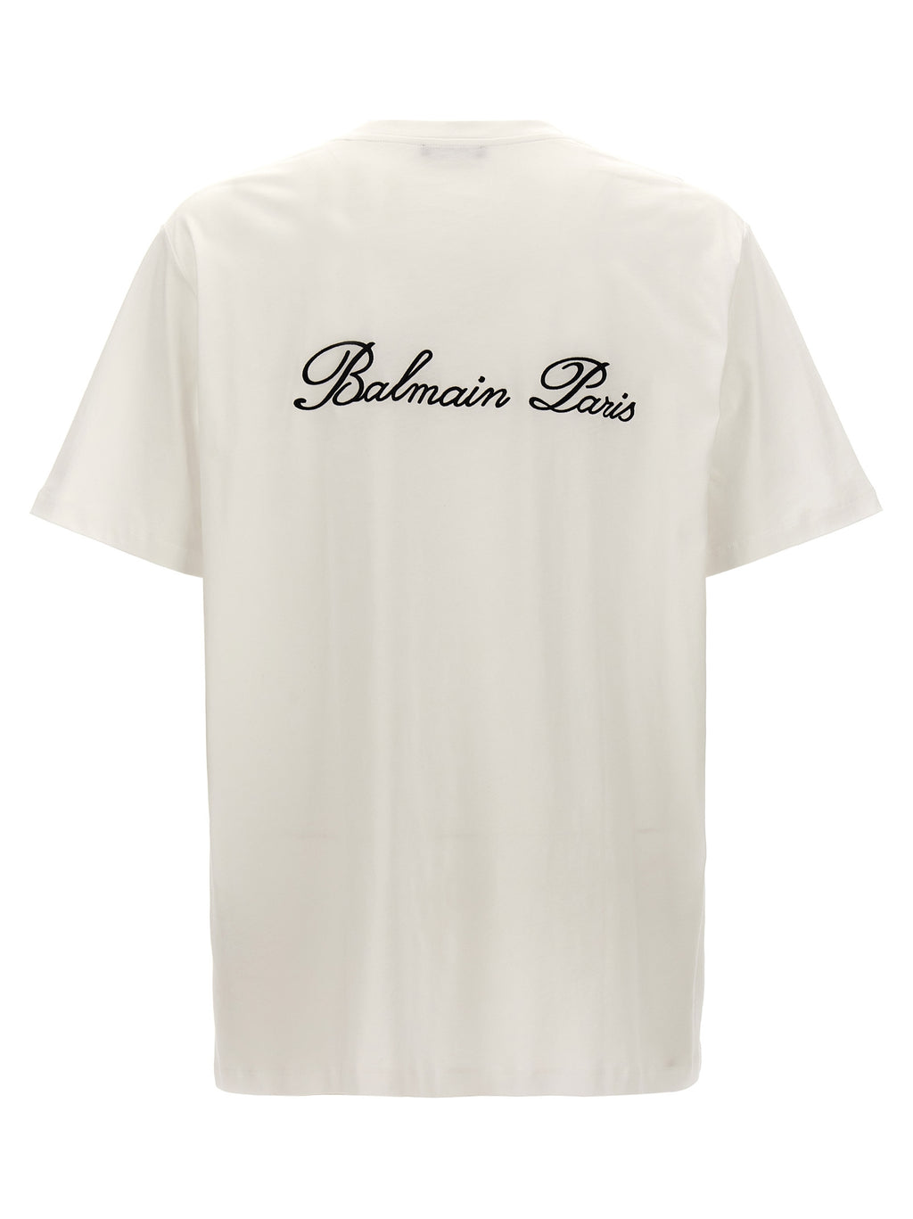 T-shirt en coton bicolore Balmain avec logo sur le devant, coupe classique, style moderne et élégant.