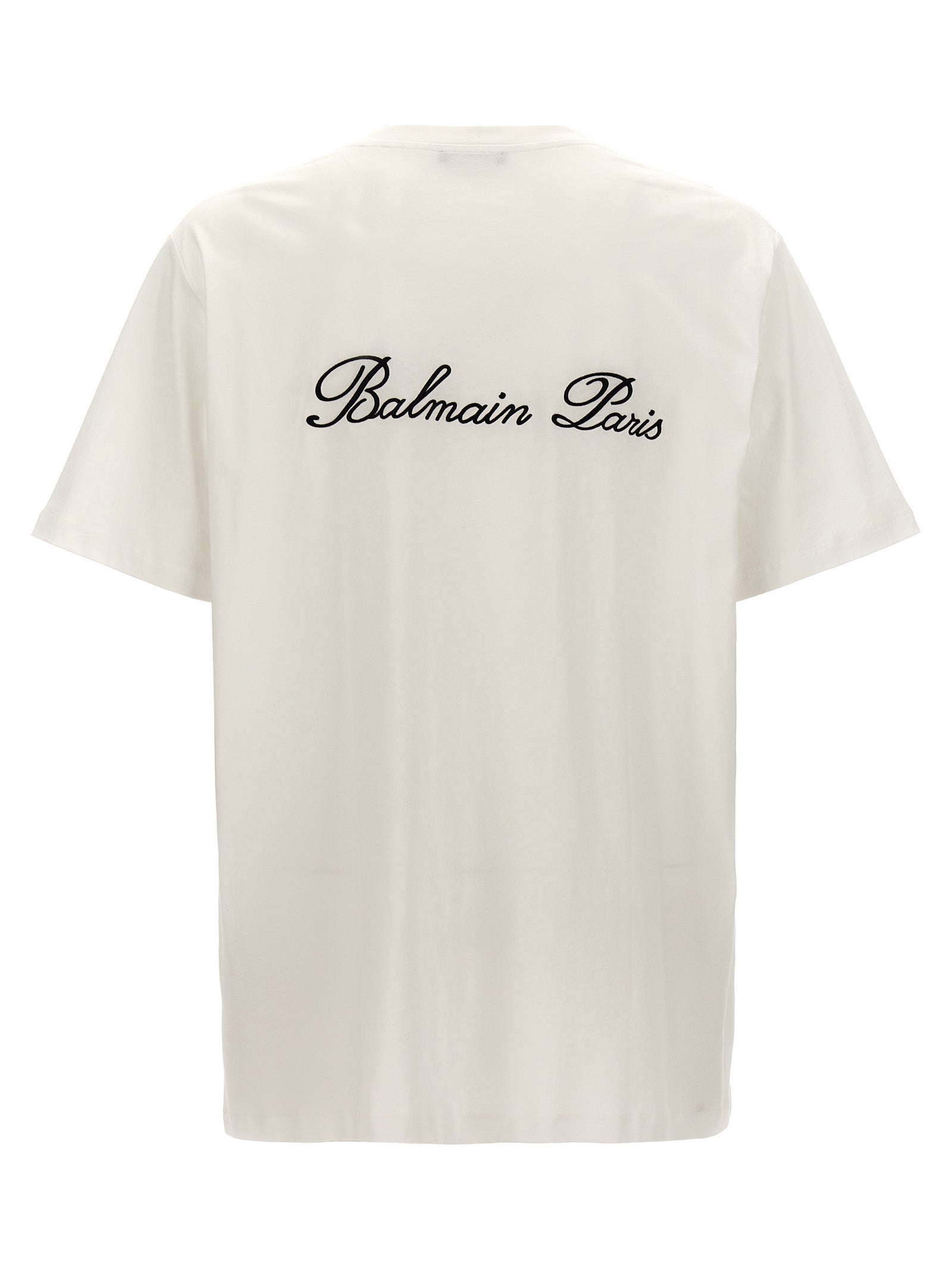 T-shirt en coton bicolore Balmain avec logo sur le devant, coupe classique, style moderne et élégant.