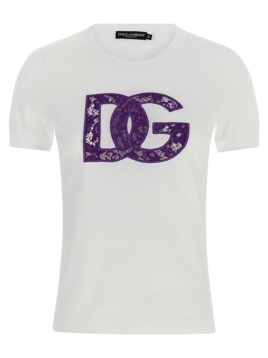 T-shirt blanc en coton Dolce & Gabbana, mode masculine, vue de face avec col rond et logo Dolce & Gabbana visible.