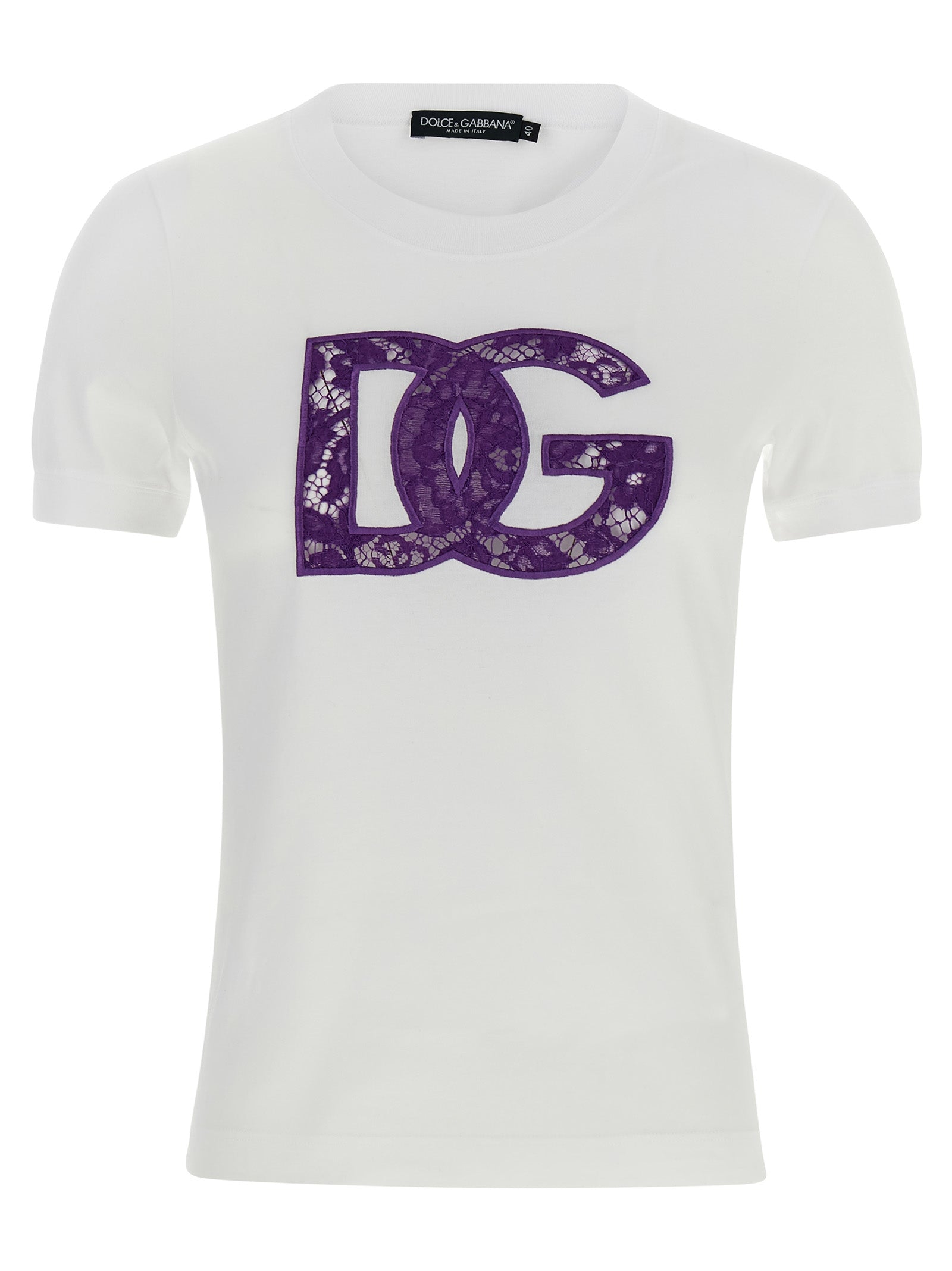 T-shirt blanc en coton Dolce & Gabbana, mode masculine, vue de face avec col rond et logo Dolce & Gabbana visible.