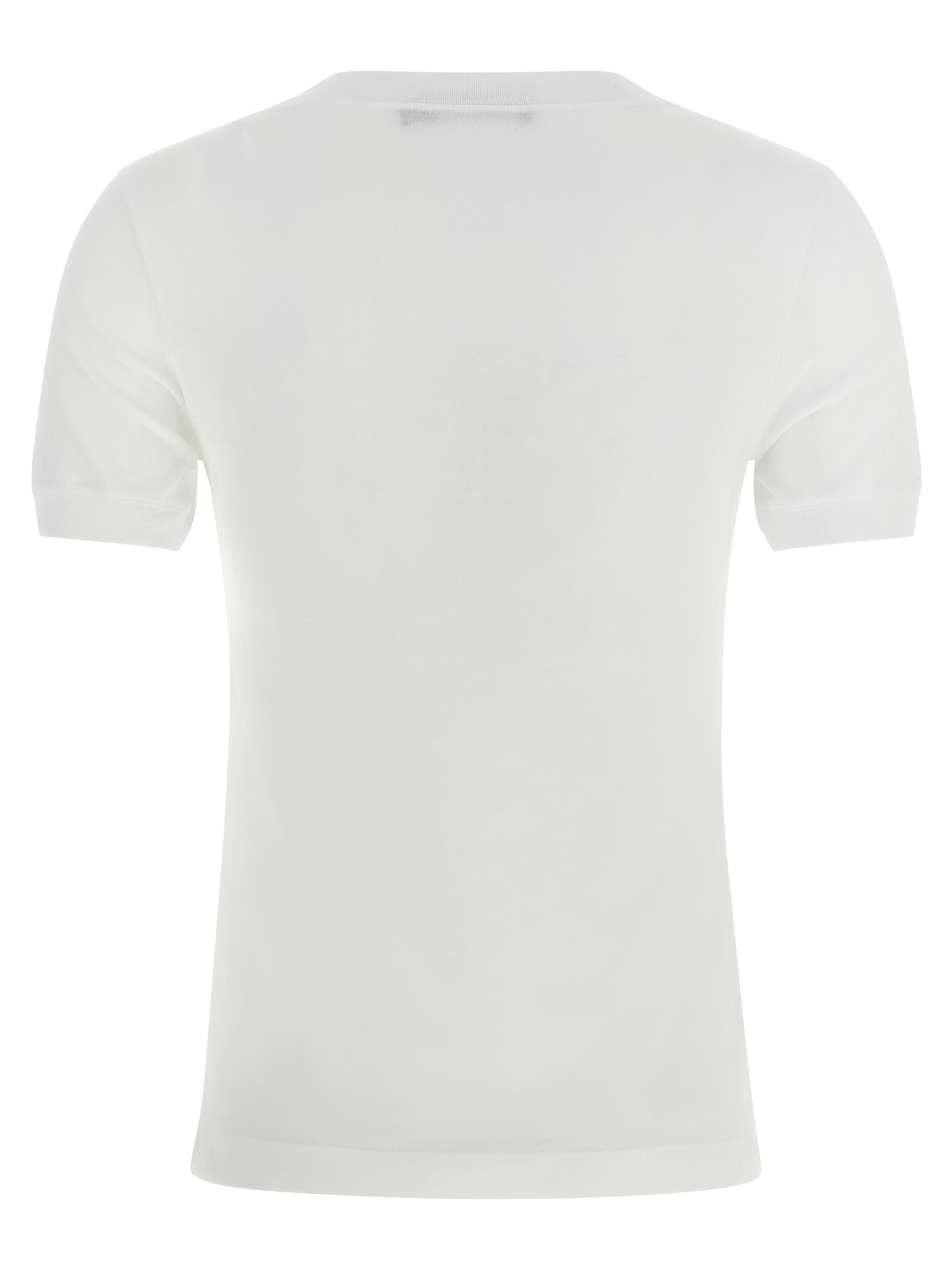 T-shirt blanc en coton de la marque Dolce & Gabbana, coupe classique et logo discret visible sur le devant.