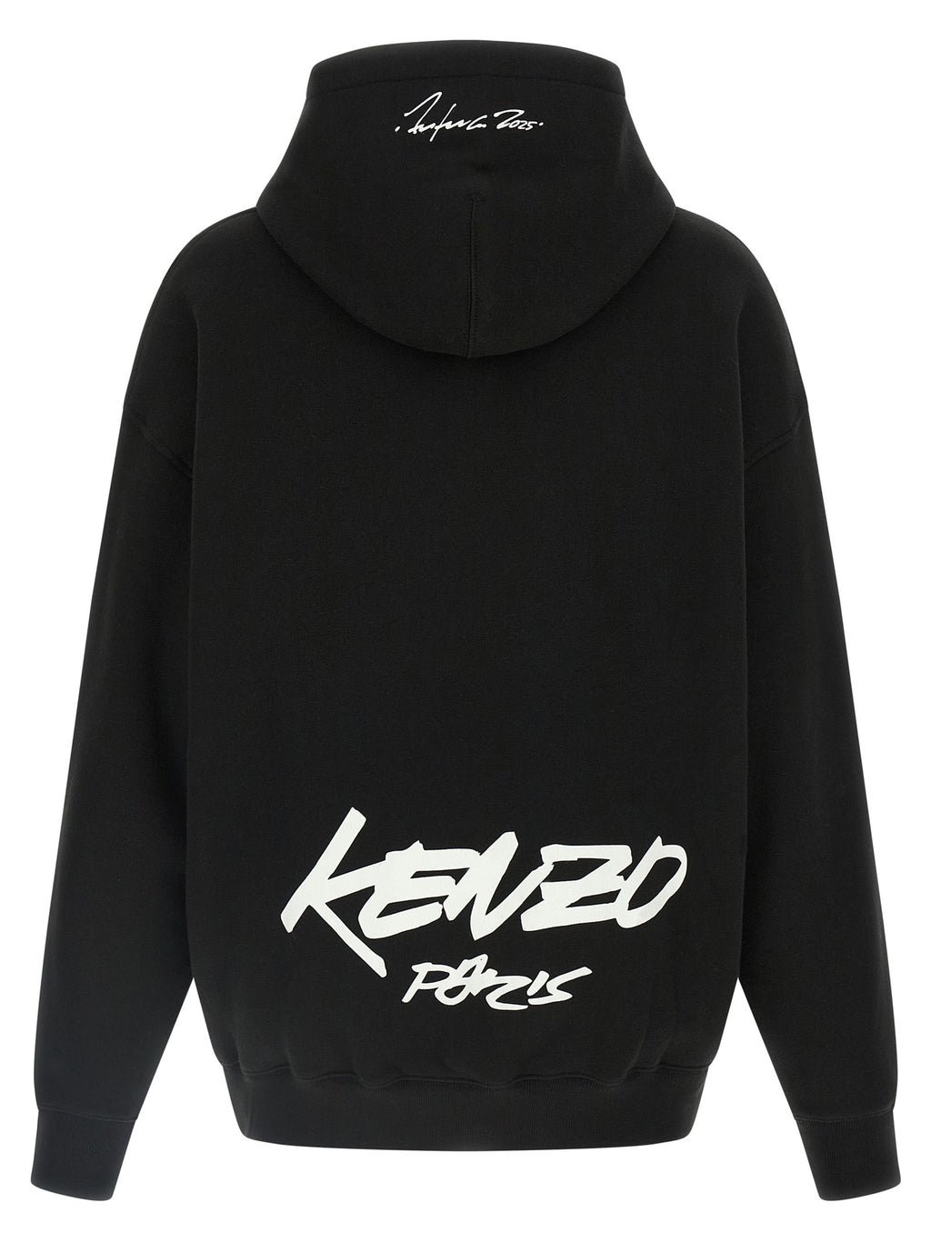 Sweat à capuche noir en coton de la marque Kenzo, vue de face, avec logo discret sur la poitrine.