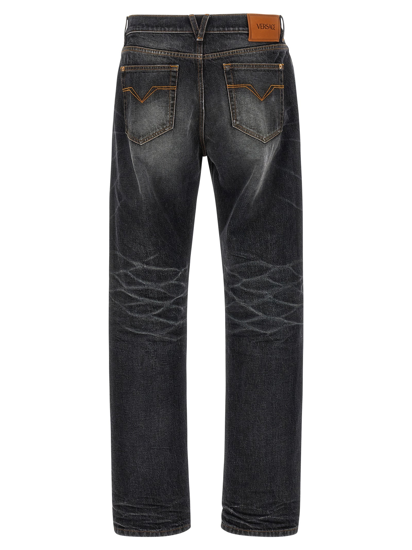 Jeans droits en coton noir de la marque Versace, style classique et coupe droite.