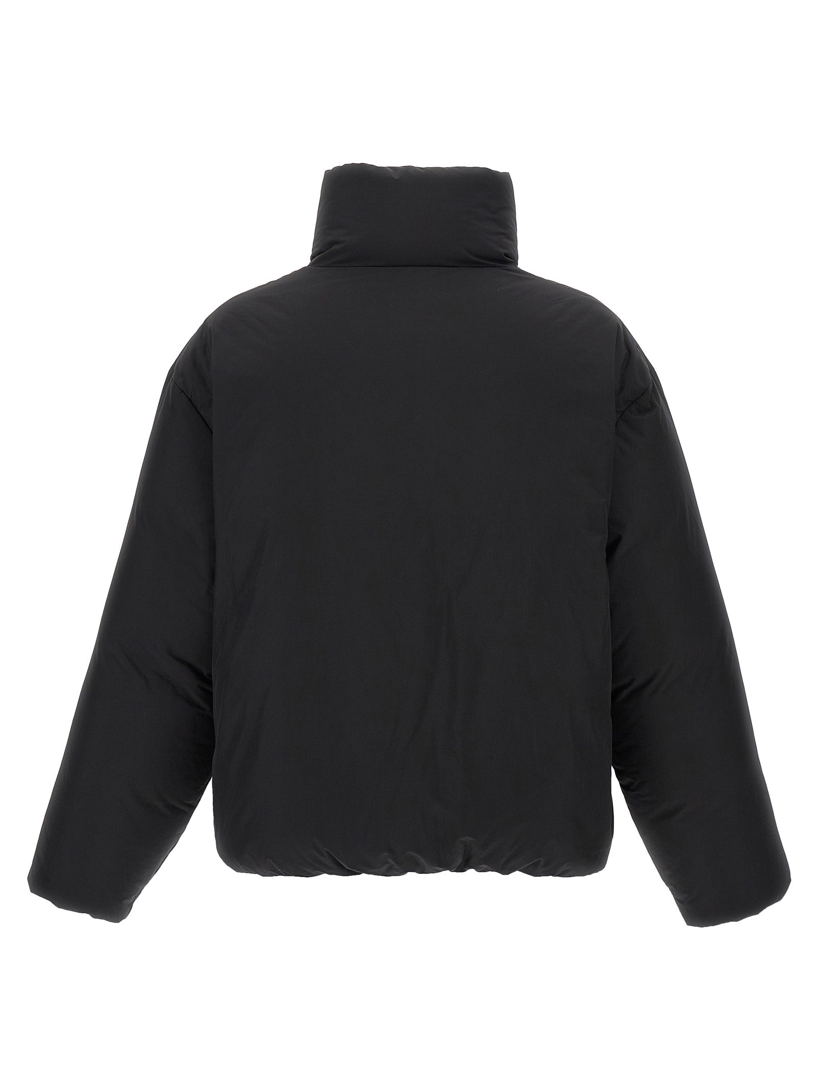 Veste longue en polyester noire de la marque Dsquared², look élégant et moderne, visible en détail sur l'image.