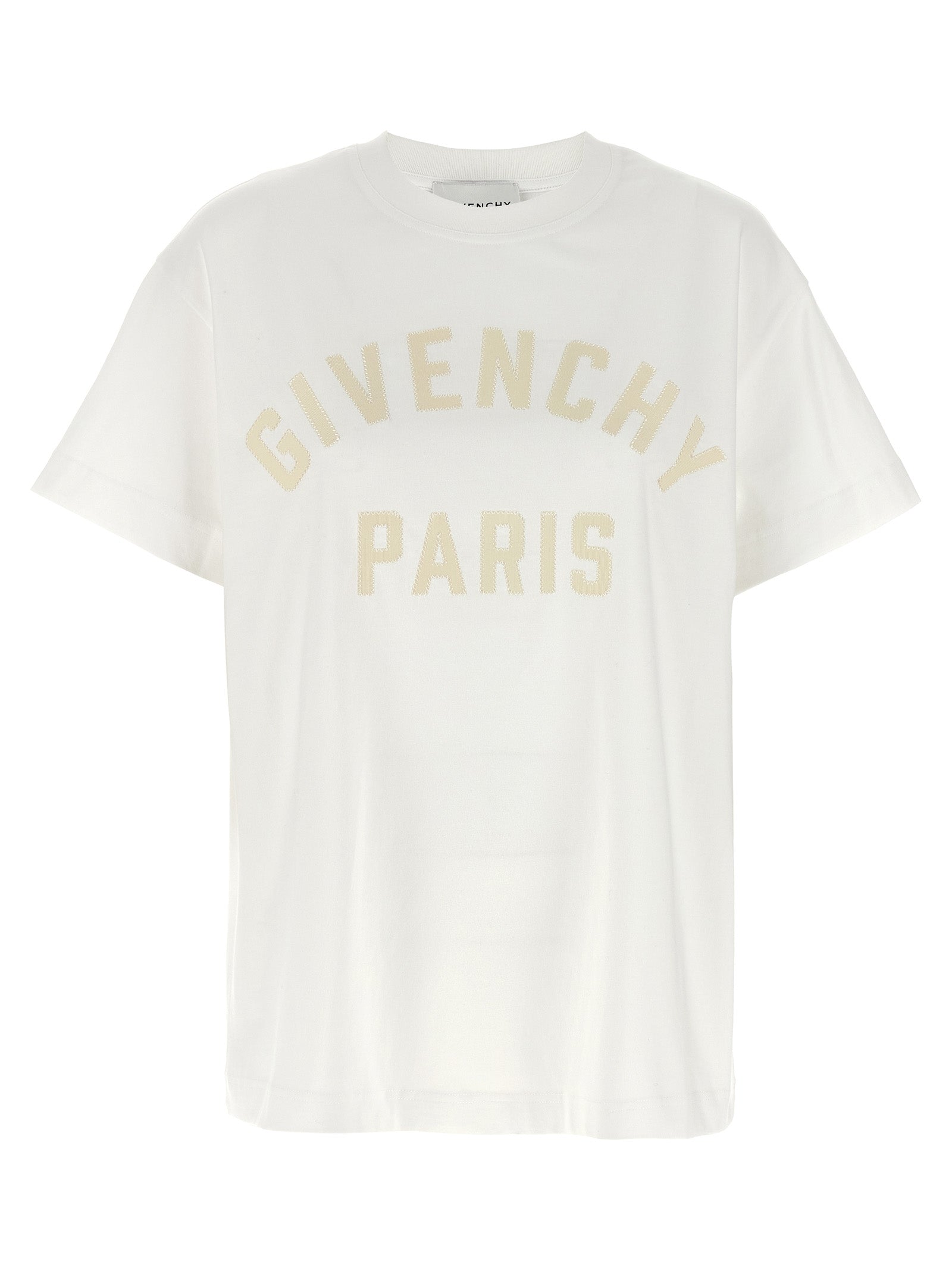 T-shirt blanc en coton de la marque Givenchy, vue de face, avec logo discret sur la poitrine.