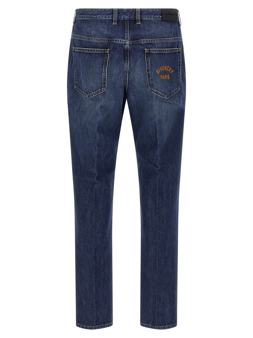 Jeans droits en coton bleu Givenchy, vue de face, avec détails de couture et coupe classique.