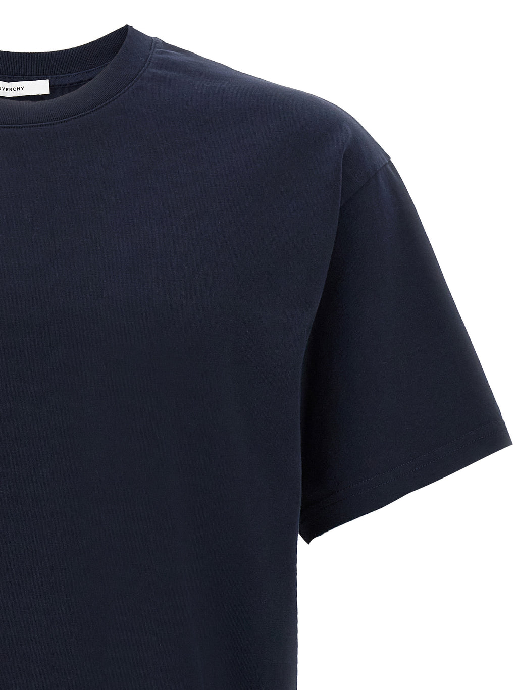T-shirt en coton bleu Givenchy, coupe classique, avec logo discret sur la poitrine, image claire du vêtement.