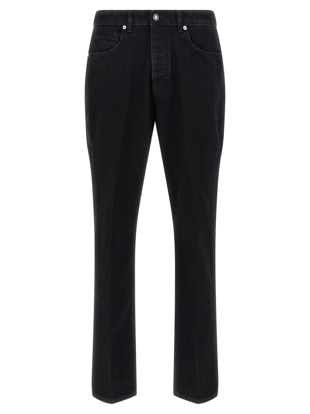 Jeans droits en coton noir de Givenchy, silhouette classique, vue de face avec détails de la coupe droite.