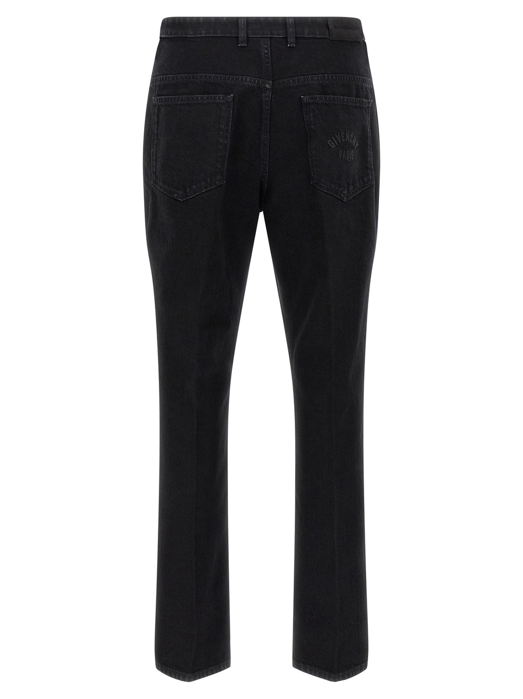 Jeans noirs en coton Givenchy, coupe droite, visible détails de la matière et de la finition sur le produit.
