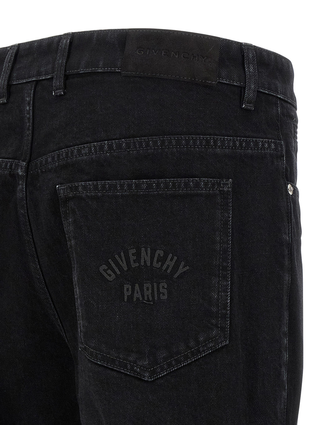 Jeans noirs en coton Givenchy, coupe droite, visibles avec détails de couture et ceinture classique.