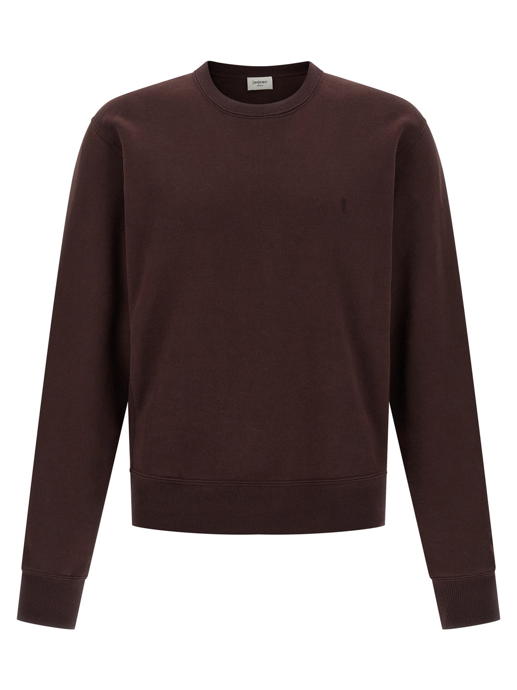 Sweatshirt en coton Bordeaux de Saint Laurent, style décontracté avec logo discret, porté par un mannequin.