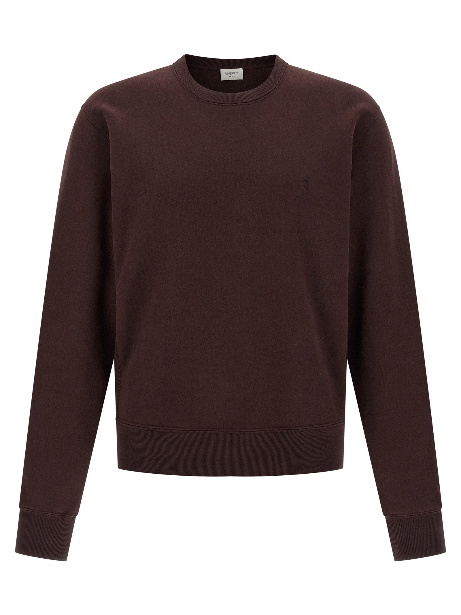 Sweatshirt en coton Bordeaux de Saint Laurent, style décontracté avec logo discret, porté par un mannequin.