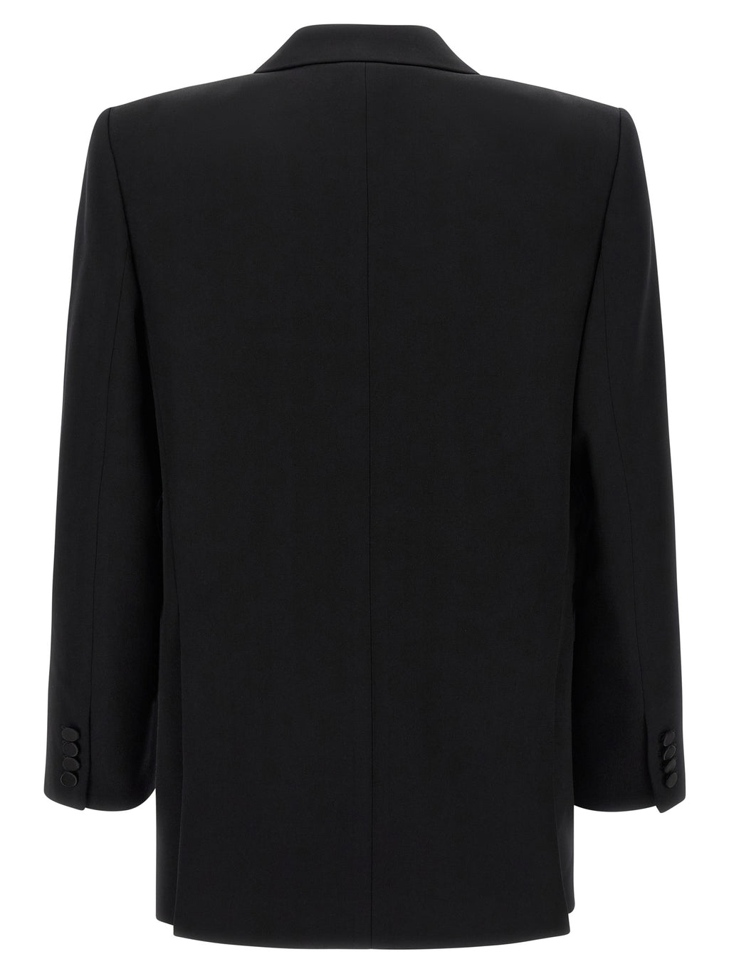 Veste en laine noire Saint Laurent, blazer élégant pour homme, vue de face avec col et boutons visibles.