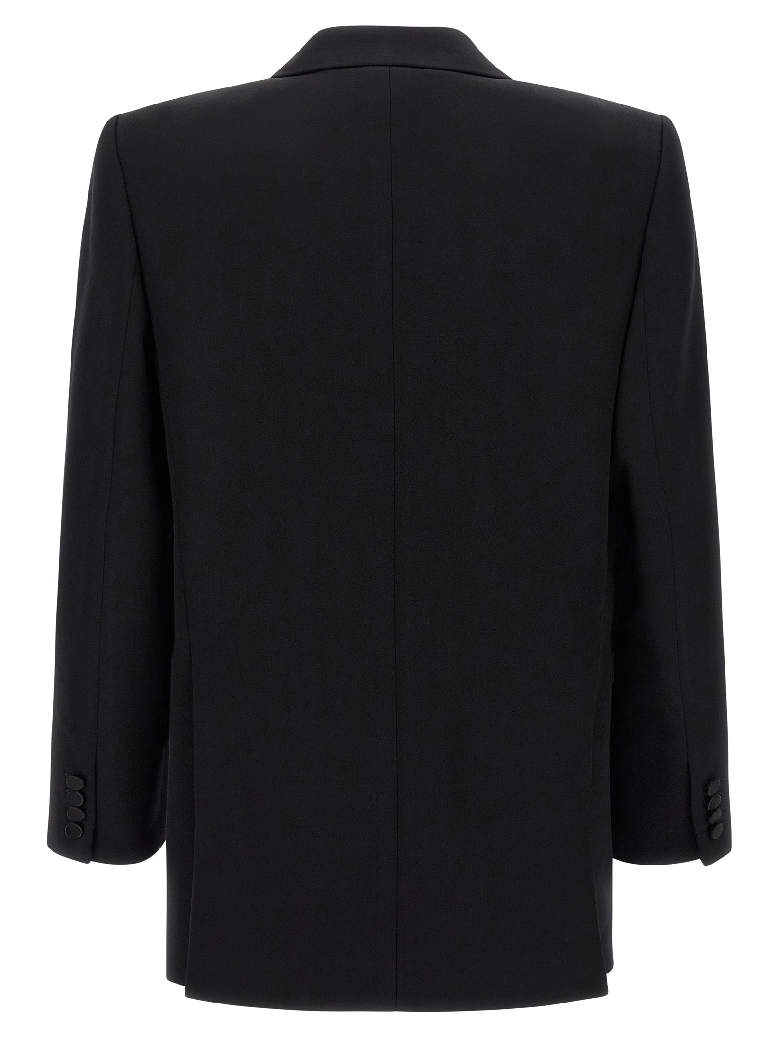 Veste en laine noire Saint Laurent, blazer élégant pour homme, vue de face avec col et boutons visibles.