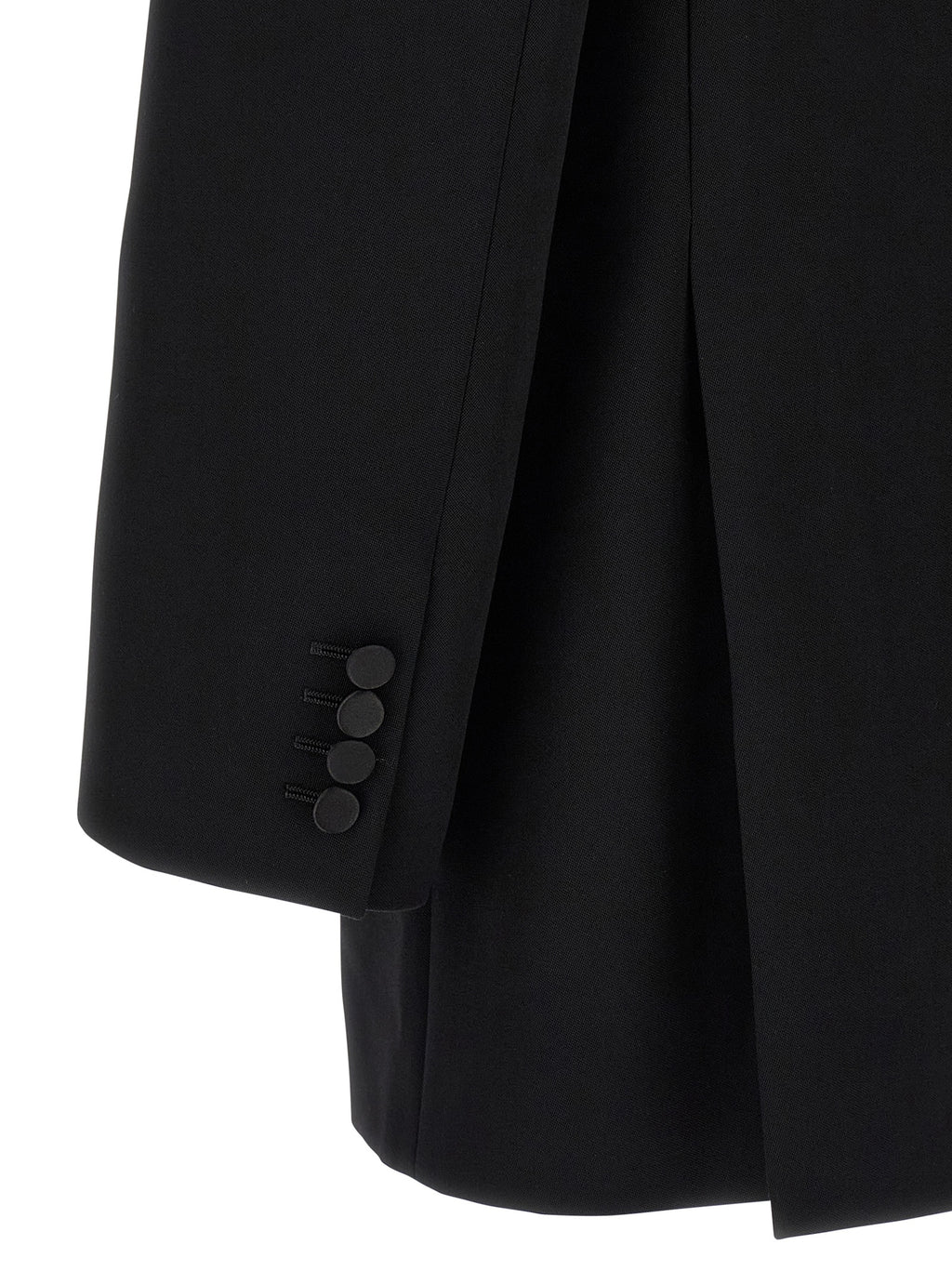 Veste blazer en laine noire Saint Laurent, coupe élégante, détails sophistiqués et finition soignée.