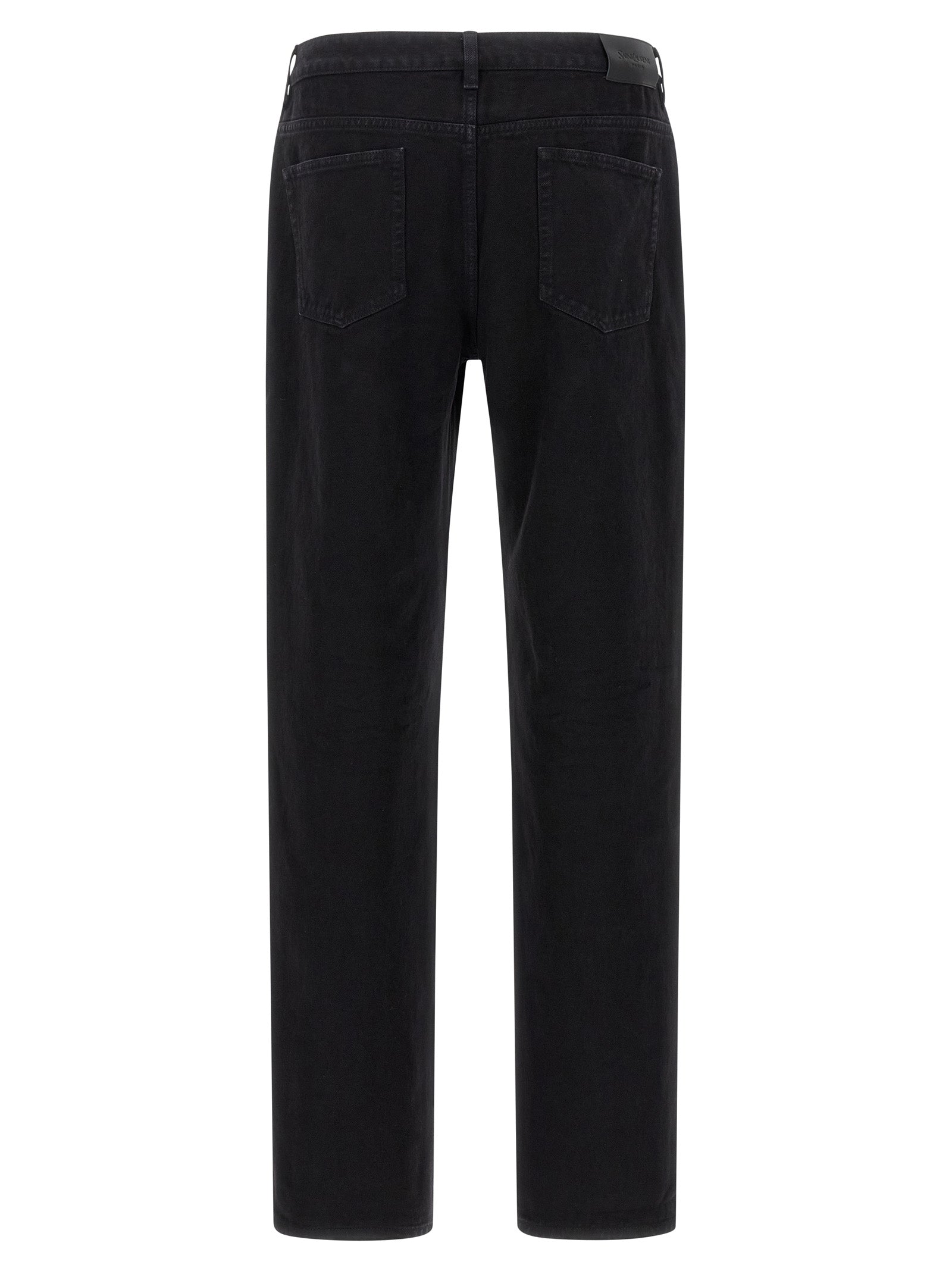 Jeans droits en coton noir Saint Laurent, style classique, coupe droite, visible sur le produit.