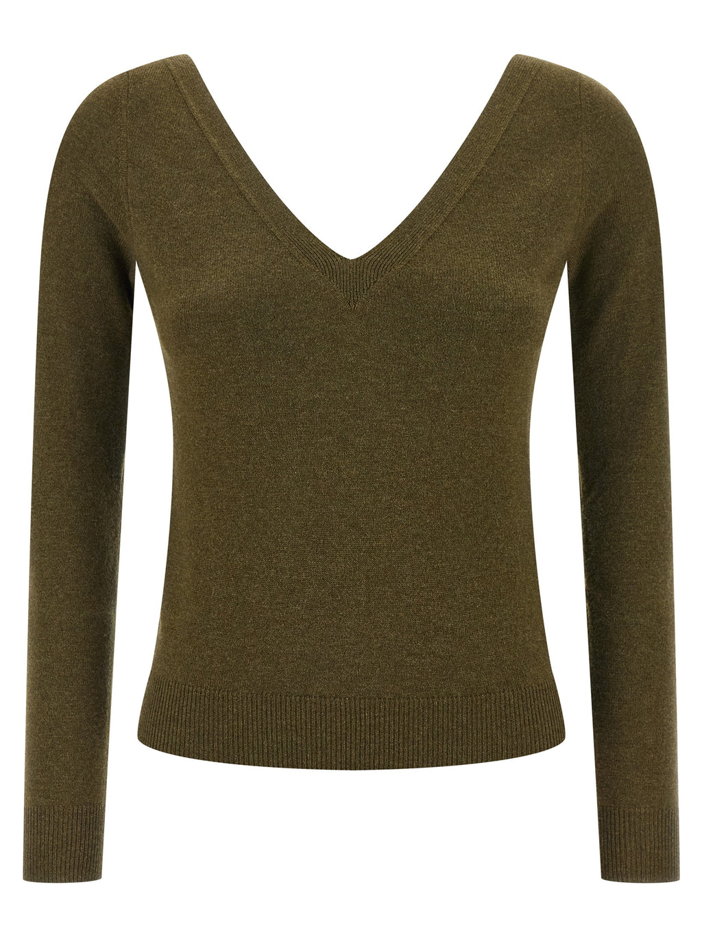 Cardigan bicolore en cachemire Saint Laurent porté, doux et élégant, avec boutons et coupe classique.