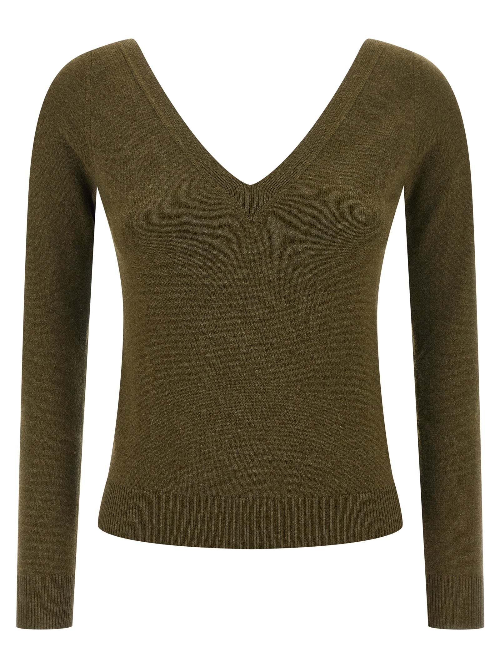 Cardigan bicolore en cachemire Saint Laurent porté, doux et élégant, avec boutons et coupe classique.