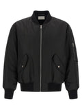 Veste bomber noire en polyamide de Saint Laurent, style élégant et moderne, avec fermeture éclair et col montant visible sur l'image.