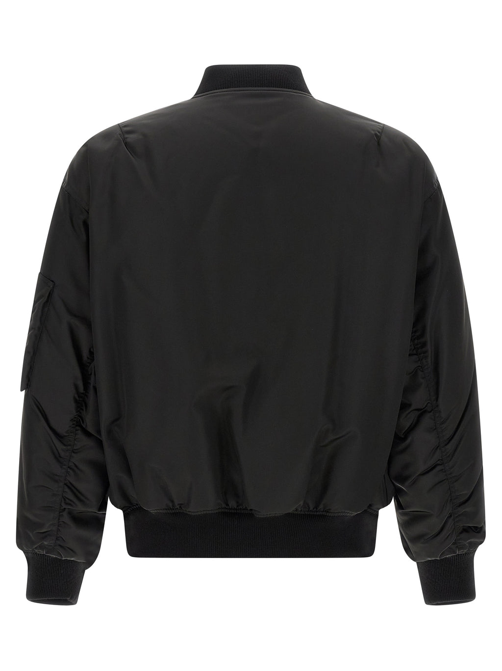 Veste bomber noire en polyamide de Saint Laurent, style élégant avec fermeture éclair et col côtelé, vue de face.