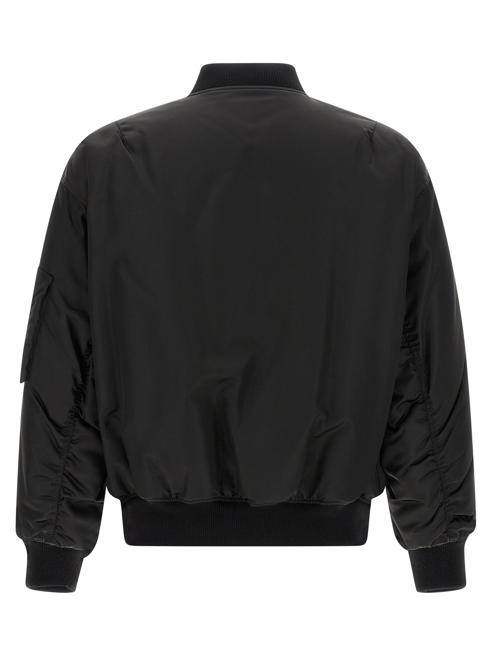 Veste bomber noire en polyamide de Saint Laurent, style élégant avec fermeture éclair et col côtelé, vue de face.