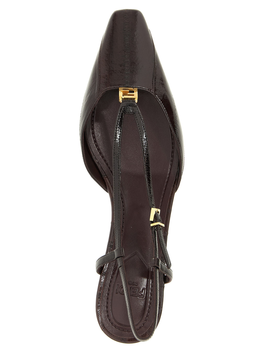 Escarpins Fendi en cuir de mouton marron à talon moyen, élégants et sophistiqués, visibles sur l'image.