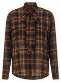 Blouse en laine multicolore Saint Laurent avec manches longues et col chemise, élégante et sophistiquée.