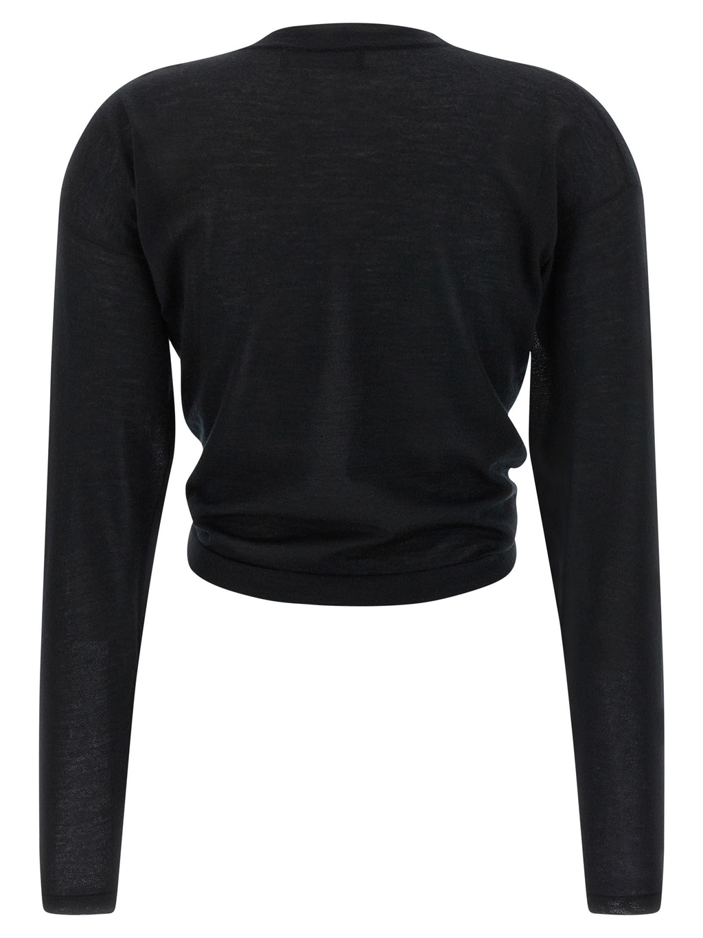 Cardigan en cachemire noir Dolce & Gabbana porté, détail élégant avec boutons, texture douce et finition raffinée.