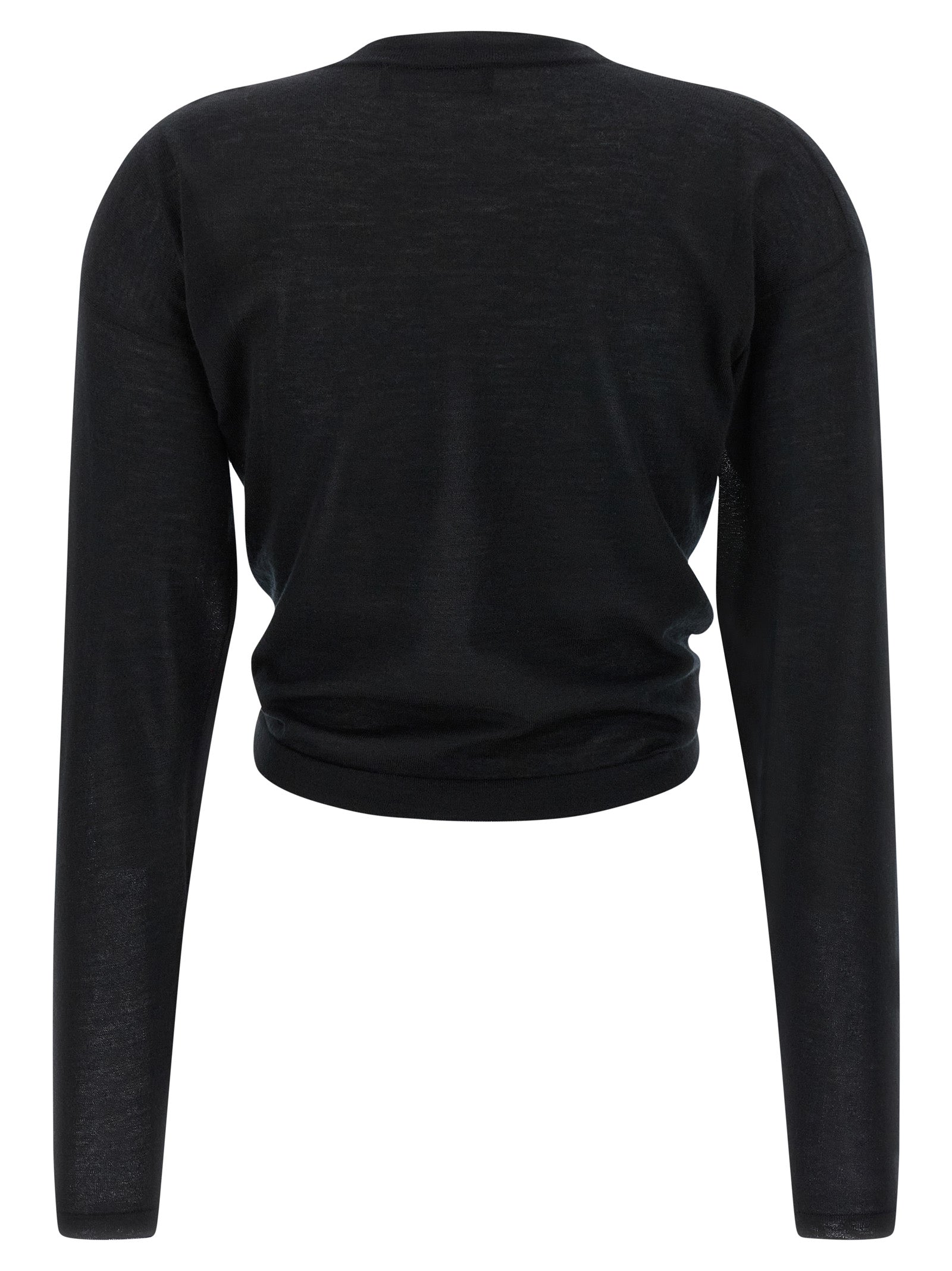 Cardigan en cachemire noir Dolce & Gabbana porté, détail élégant avec boutons, texture douce et finition raffinée.