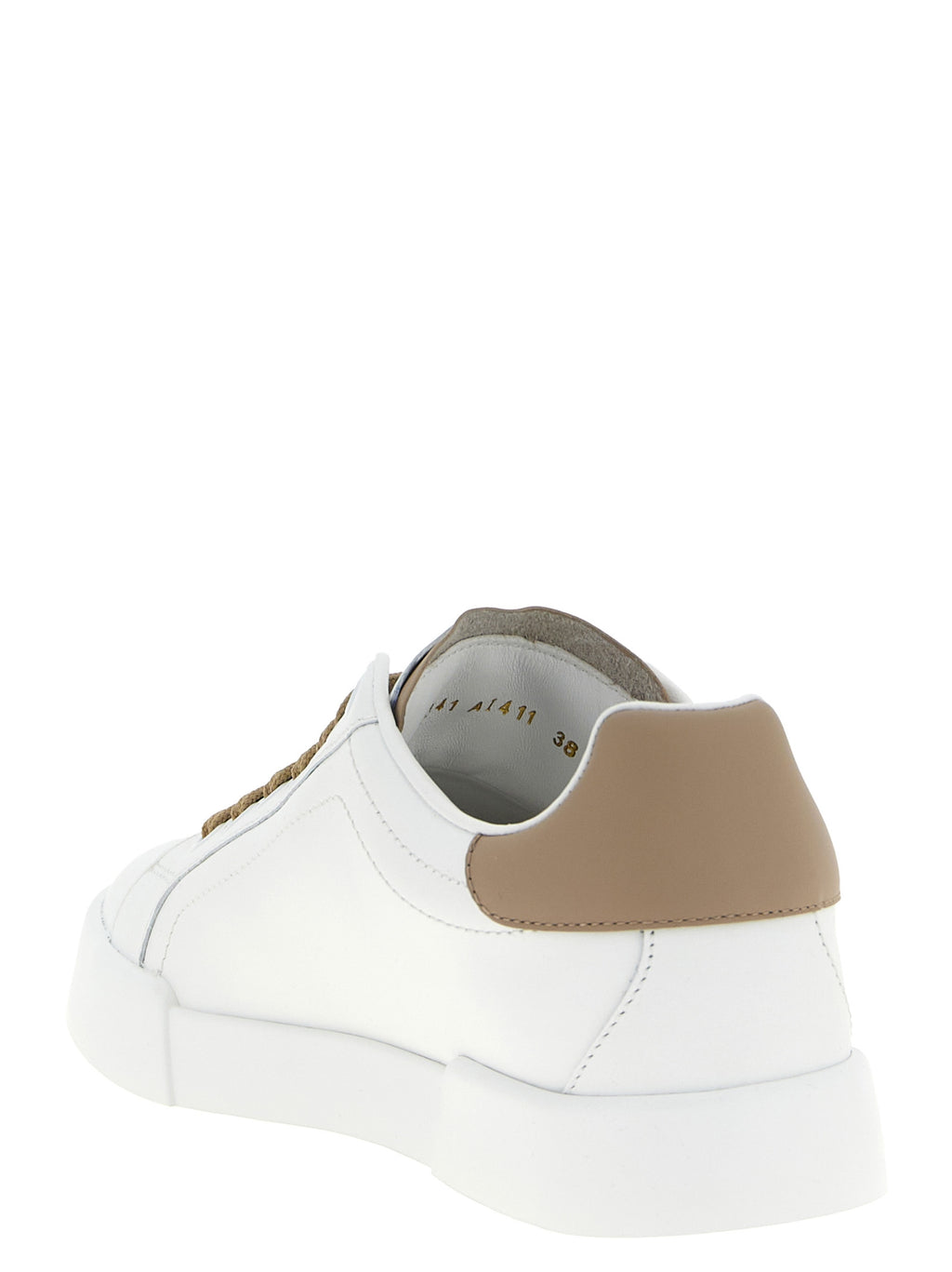 Sneakers beige en cuir de veau Dolce & Gabbana, chaussures de mode élégantes et confortables pour homme.