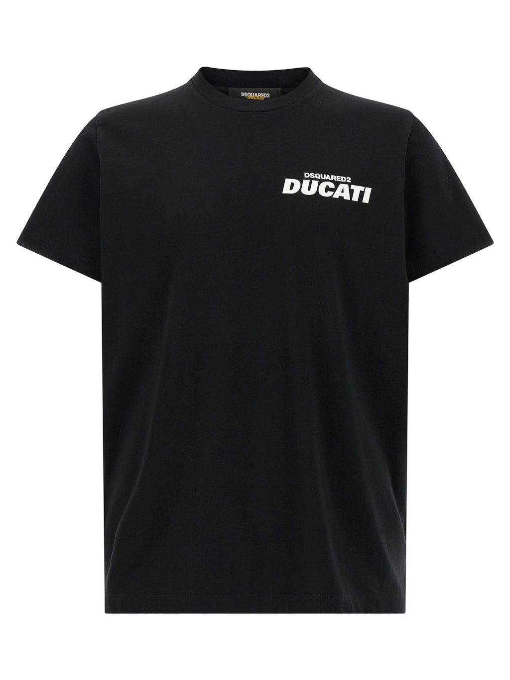 T-shirt en coton bicolore Dsquared², coupe décontractée, avec logo discret, porté sur un mannequin.