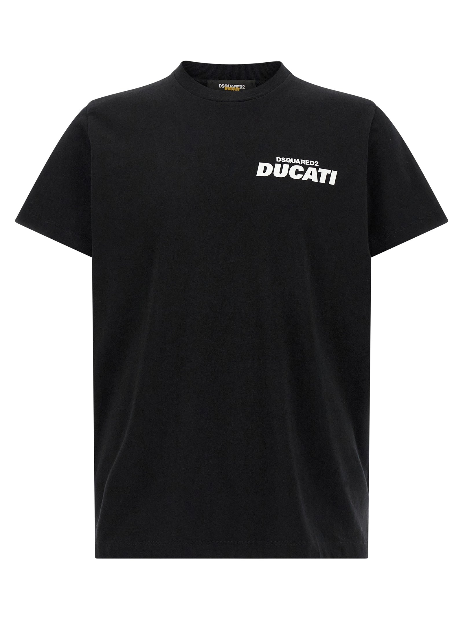 T-shirt en coton bicolore Dsquared², coupe décontractée, avec logo discret, porté sur un mannequin.