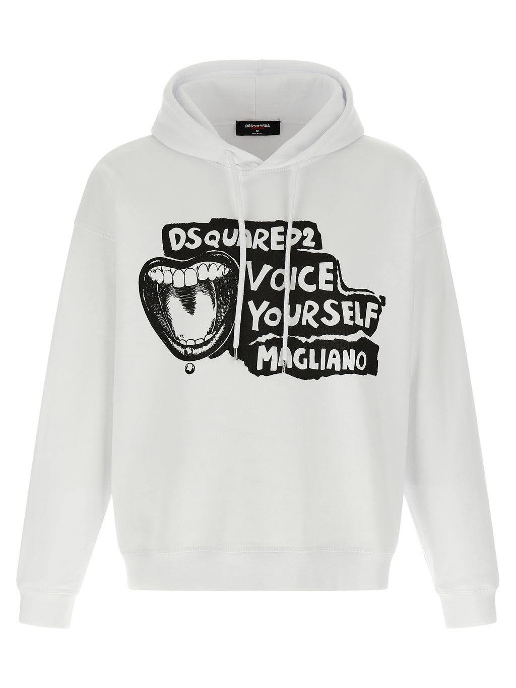 Sweat-shirt en coton bicolore de Dsquared², style décontracté avec logo sur la poitrine, porté par un mannequin.