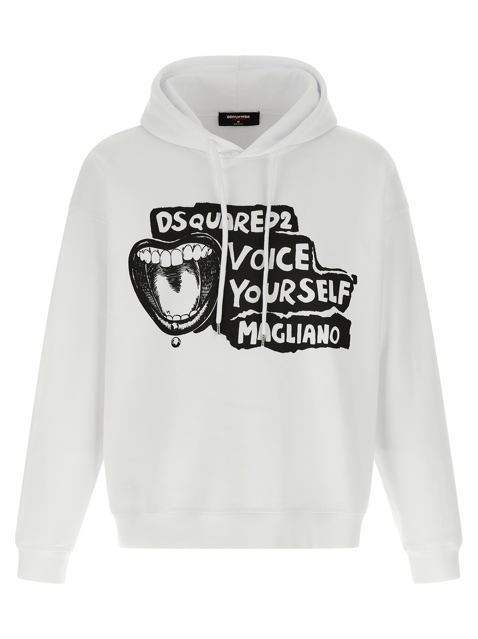 Sweat-shirt en coton bicolore de Dsquared², style décontracté avec logo sur la poitrine, porté par un mannequin.